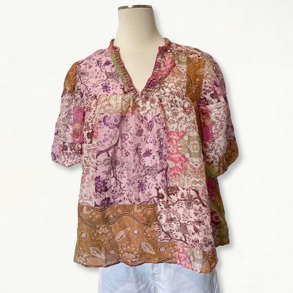 Johnny Was Bertha Top Flowy Bohemian Patchwork Shirt Size Medium - Picture 4 of 16